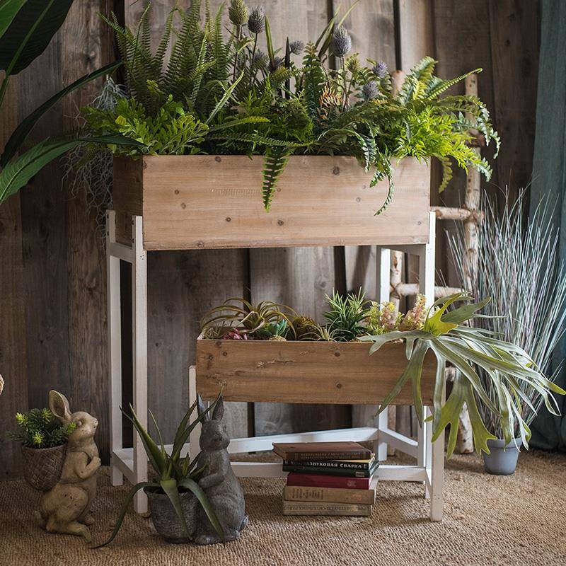 8V田园几实木槽花花隔断大花实木制花器架花盆收纳复古多层木花质置物架阳