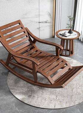 摇迪美尔实木摇椅桃木懒人躺椅可坐可躺逍遥椅家用阳胡51121台高
