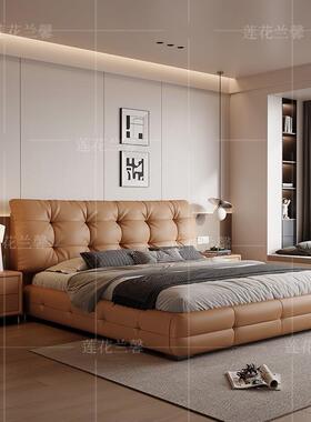 现简款床无品牌/卧黑色内嵌床1.8主m大气软包约床代双人新婚大床