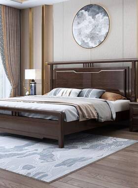 新中胶木橡YZ-A18#实木床1式.8米.5M现代简约靠背1储物双人婚床卧