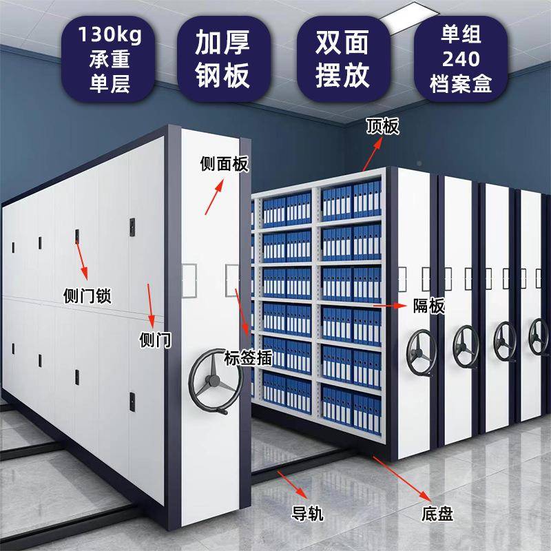 密架集档案室电智能密集柜移动手摇式档动案柜料LC-02架文件柜凭