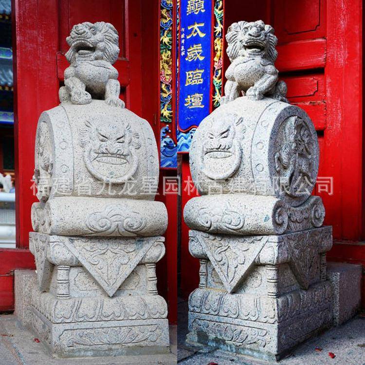 石雕门墩石狮子大OJS象抱鼓件青摆石做旧芝麻白石材貔貅抱石石鼓