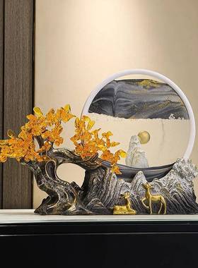 办公室发财树流沙画摆件新中式客厅电视柜玄关沙漏解压招财装饰品