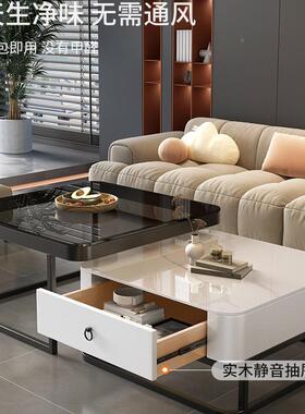 轻奢茶玻几客厅家4用现代视小户型茶桌20INT2新款璃岩板方形电柜