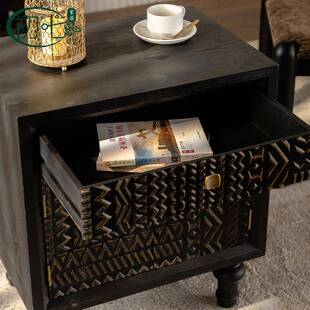 柜比利时复黑雕工带艺储物柜46117抽屉卧室轻奢床头小户型家用古