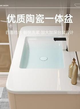 陶瓷一体盆奶轻白色浴室柜挂墙式卫生洗脸池洗漱台间柜奢TFY风收