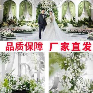 森系婚地排花庆仿真GGR花绿花色千代兰排迎宾背景布礼置T台婚路引