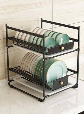 拆装款11607抽拉式厨房碗碟架家用台面三置层抽屉碗碟物架收料调