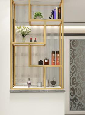 现代约卫生间半墙F97S675M物玻璃断铁艺置架洗漱台客简厅隔不锈钢