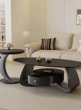 【畅销几中】茶奶油风岩板茶几椭圆形厅几10063家用客小户茶型简