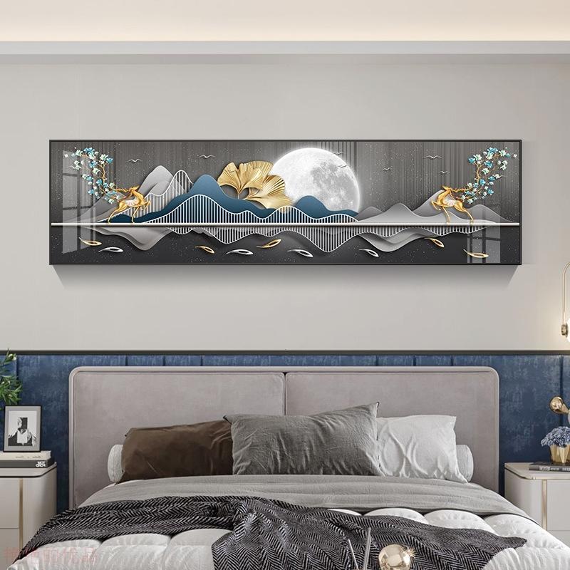 现代简约卧室装饰画轻奢酒店主卧背景墙画横版壁画高档床头挂画图片