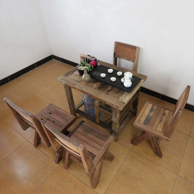 老船木茶桌椅组合实木功夫泡茶桌子阳台禅意茶几简约户外茶道茶台