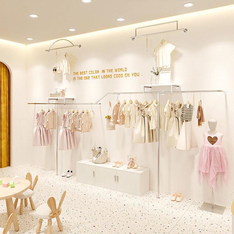 童装店展示架上墙组合不锈钢货架服装店儿童衣服陈列架女装挂衣架