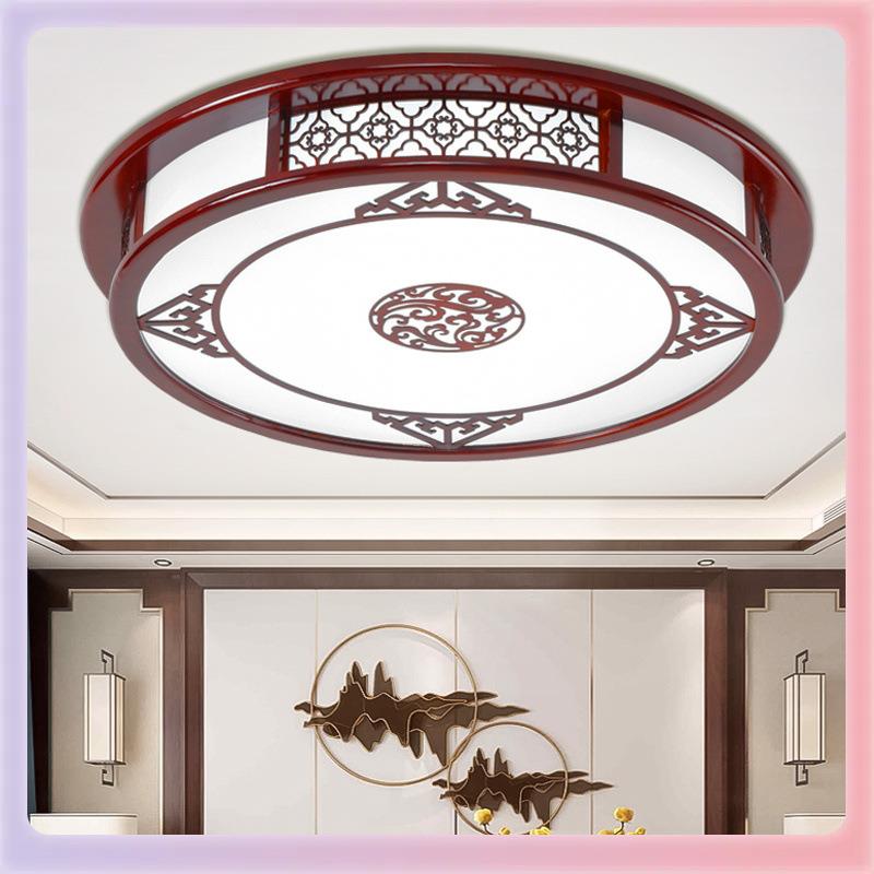 W9YX新中式吸顶灯长方形led灯具实木中国风仿古典客厅灯卧室套餐