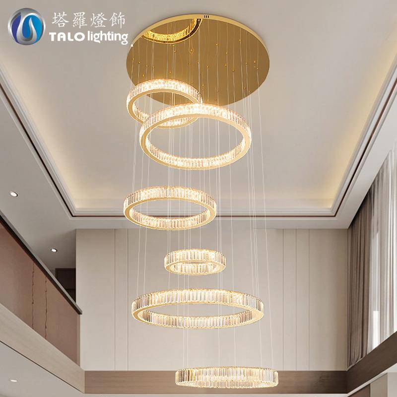 现代简约别墅挑空客厅吊灯复式楼中空大吊灯loft公寓轻奢水晶灯具