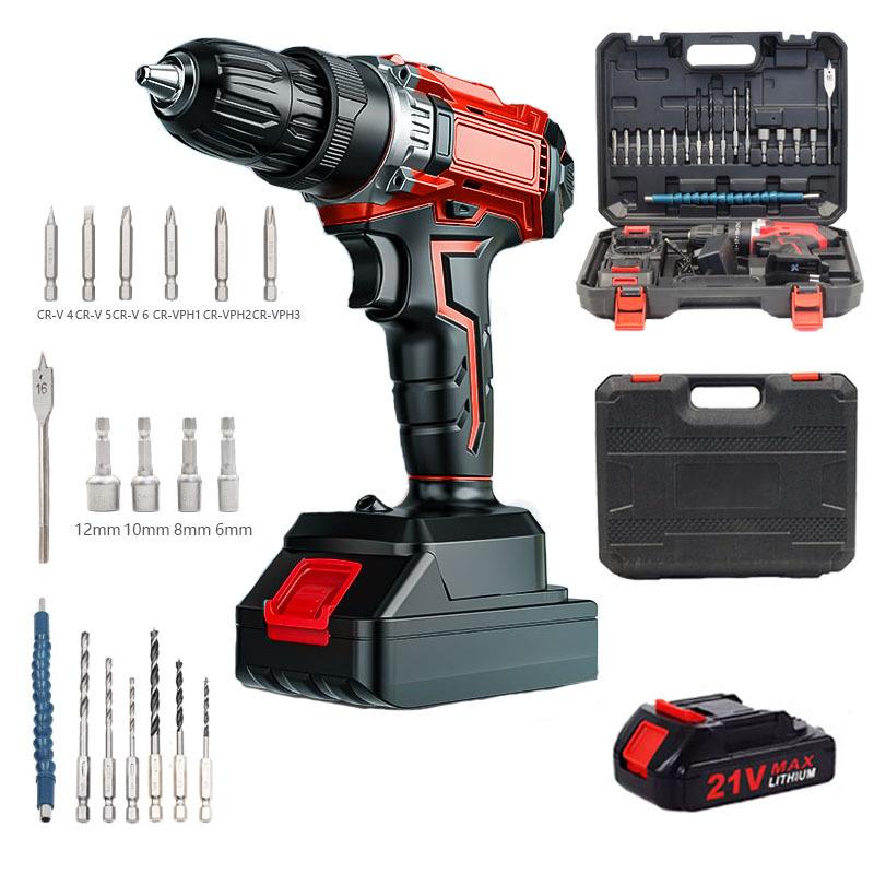 多功能冲击钻家用21V锂电手电钻打孔钻墙有刷充电钻套装电动螺丝