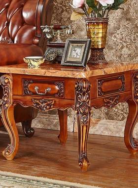 暖树家具欧式全实木方几70cm小方桌仿古色带抽屉茶几配套沙发角几