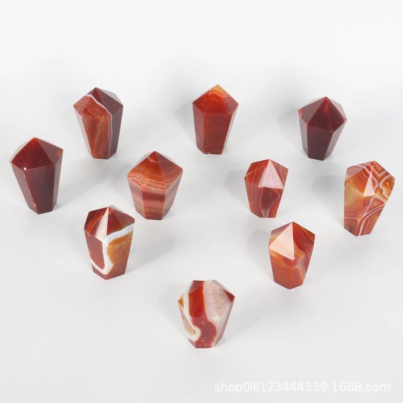 天然水晶红玛瑙单尖柱摆件塔形六面柱能量消磁原矿石工厂
