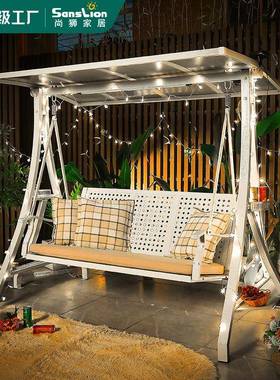 户外秋千庭院花园阳台躺椅家用吊篮吊椅太阳能铝合金铸铝双人秋千