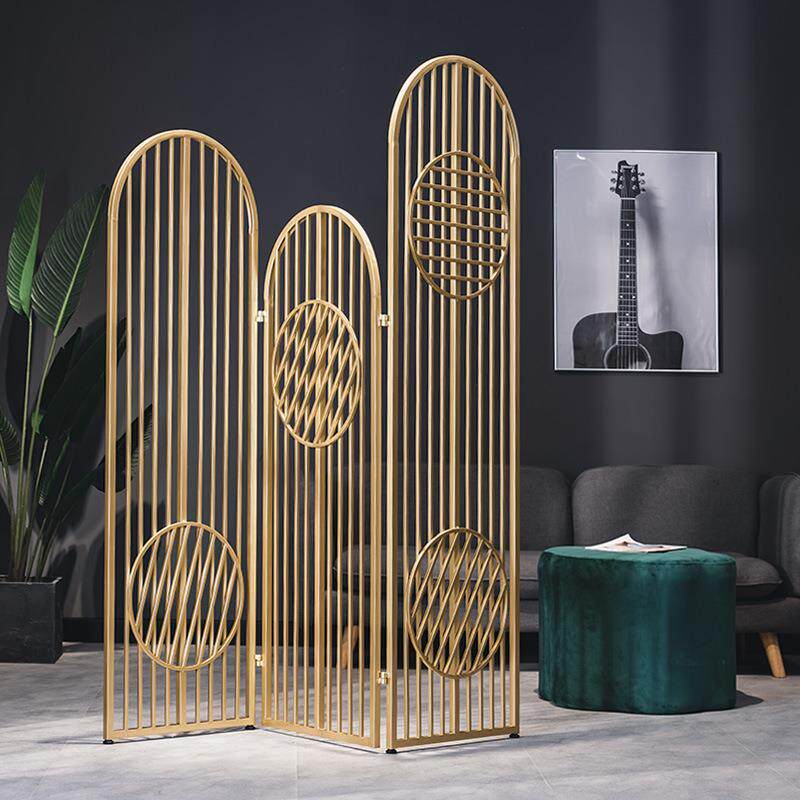 轻奢铁艺屏风客厅透光镂空金属折屏可移动现代简约新中式山水隔断