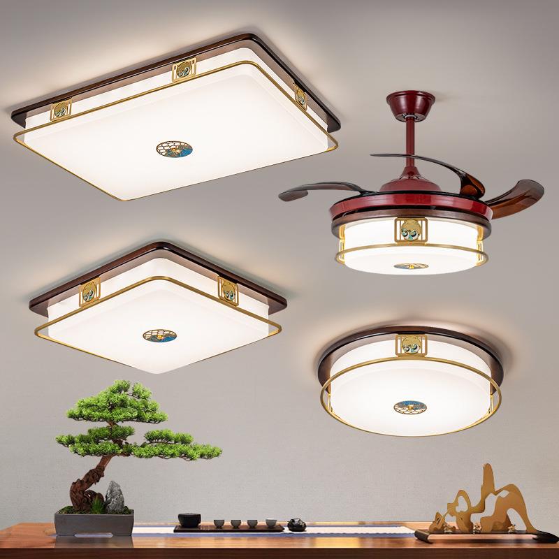 新款新中式吸顶灯中国风新款客厅灯餐厅风扇灯古典实木全光谱灯具