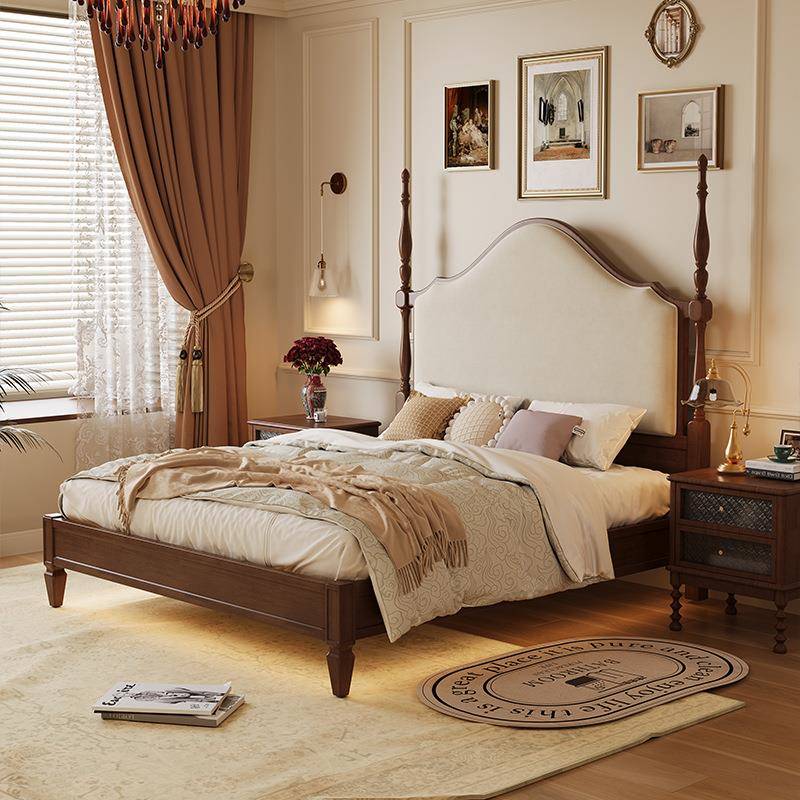 美式复古实木床现代简约1.5法式软靠包1米8婚床主卧布艺双人大床