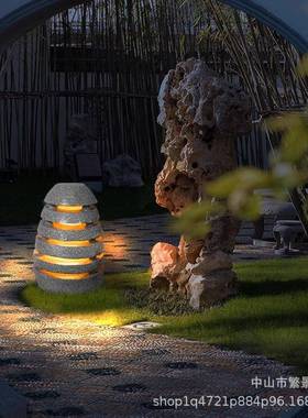 仿真发光石头草坪灯日式户外防水造型别墅庭院花园林景观装饰地灯