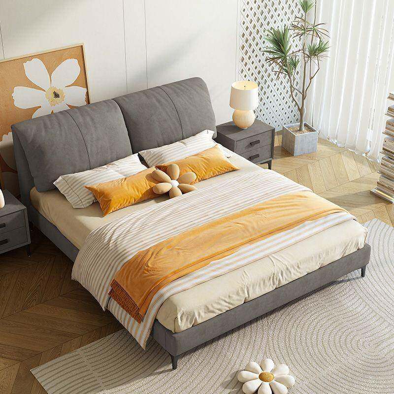 现代简约床双人主大象耳朵床卧室科技布储物网红床布艺床意式轻奢