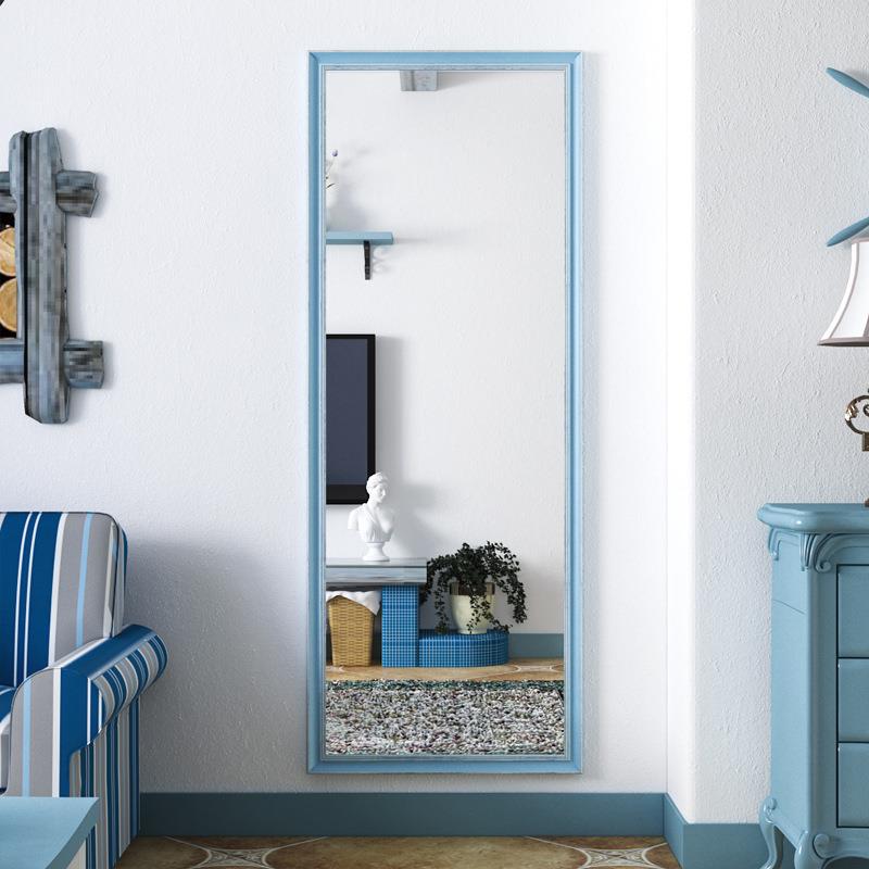 地中海蓝穿衣镜家用贴墙壁挂全身镜卧室服装店试衣镜可落地大镜子