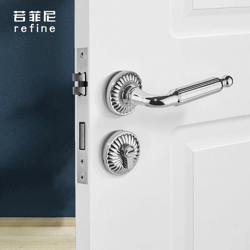 法式门锁卧室房门锁室内木门把手亮铬色欧式分体锁简易磁吸静音锁
