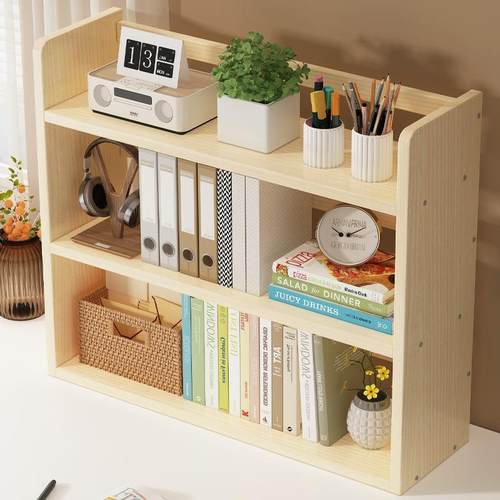 书架桌面多层实木简易置物架落地书桌书立家用儿童学生桌上小书柜