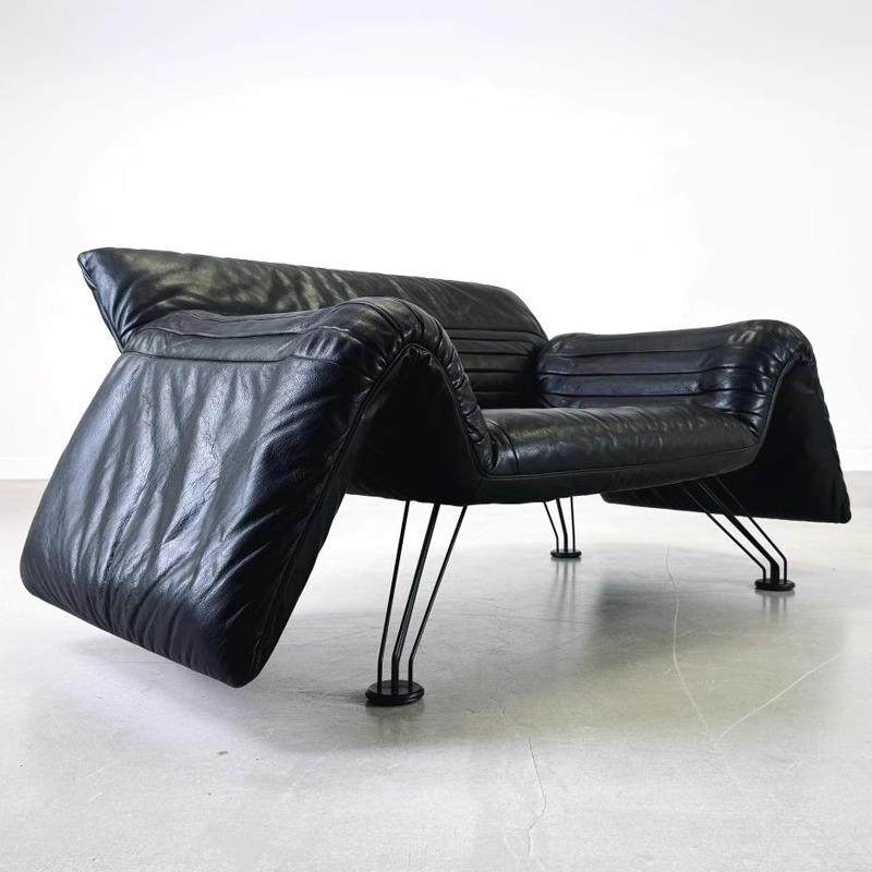 意式DeSede真皮休闲椅中古风折叠飞机椅扶手椅单人椅子沙发椅躺椅