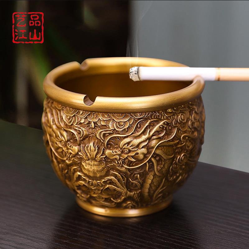 艺品江山纯铜烟灰缸新中式家居创意个性潮流办公室书房烟缸摆件