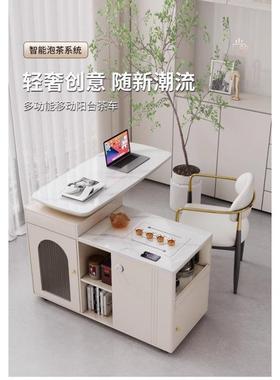 移动茶台轻奢现代家用小型阳台茶车简约岩板多功能伸缩茶桌椅组合