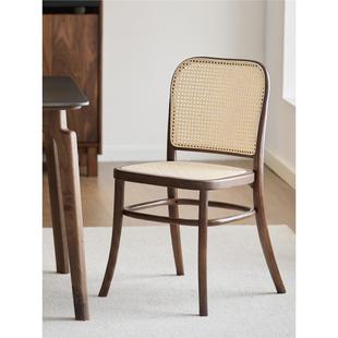 树府实木藤编餐椅中古靠背椅子简约家用书桌椅法式 复古TON811椅子