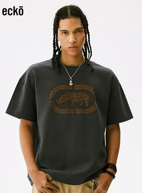 ecko红犀牛 短袖男t恤2025新款夏季宽松圆领青少年灰色设计感上衣