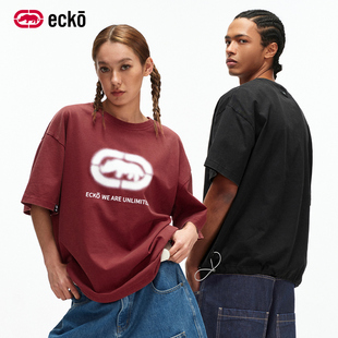 ecko红犀牛 美式复古圆领纯棉短袖t恤男女情侣装2026夏季新款上衣