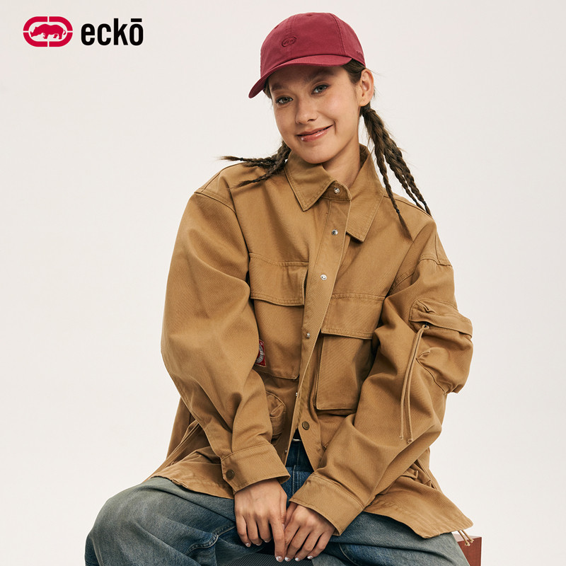ecko红犀牛  翻领水洗复古重磅夹克男女2025秋季新款工装情侣外套
