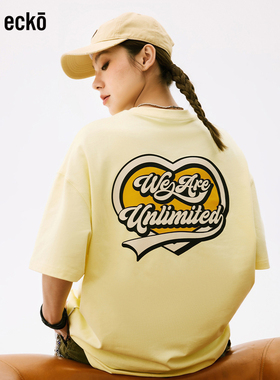ecko红犀牛 黄色凉感全棉情侣短袖t恤男女2025新款青少年印花上衣