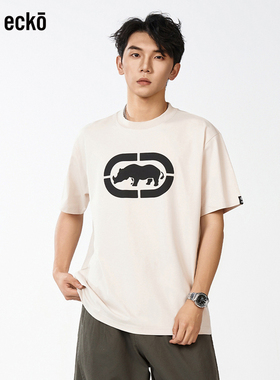 ecko红犀牛 美式潮流凉感速干男女短袖t恤衫2025新款米白圆领上衣
