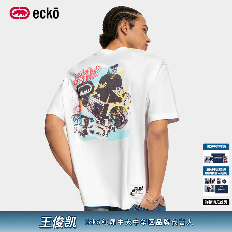 ecko红犀牛印花刺绣全棉短袖t恤图片