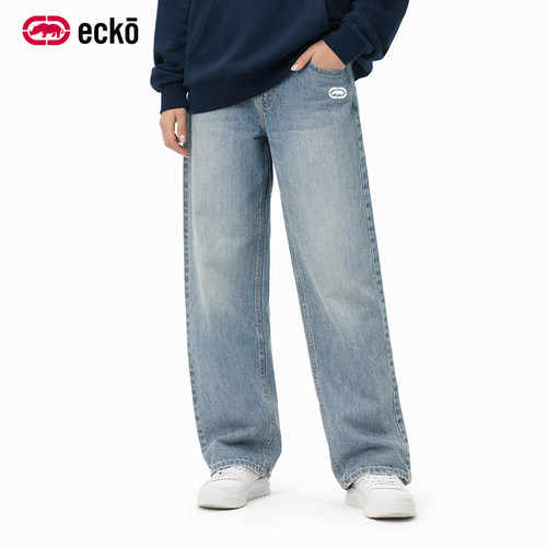 ecko红犀牛做旧直筒水洗牛仔裤