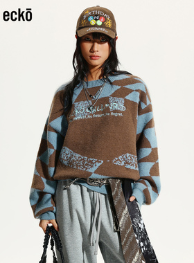 ecko红犀牛「柠檬水」刺绣提花情侣厚毛衣2025冬季新款保暖针织衫