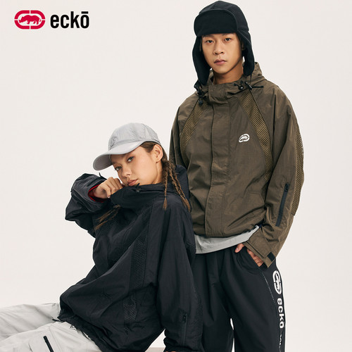 ecko红犀牛机能拼接连帽运动夹克