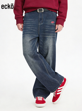 ecko红犀牛  美式复古水洗做旧直筒猫须牛仔裤男2025冬季新款长裤