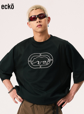 ecko红犀牛 短袖t恤男2025新款夏季贴布绣拼接圆领宽松青少年上衣