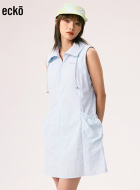 ecko红犀牛  户外机能风无袖工装套头蓝色连衣裙夏女2025新款短裙