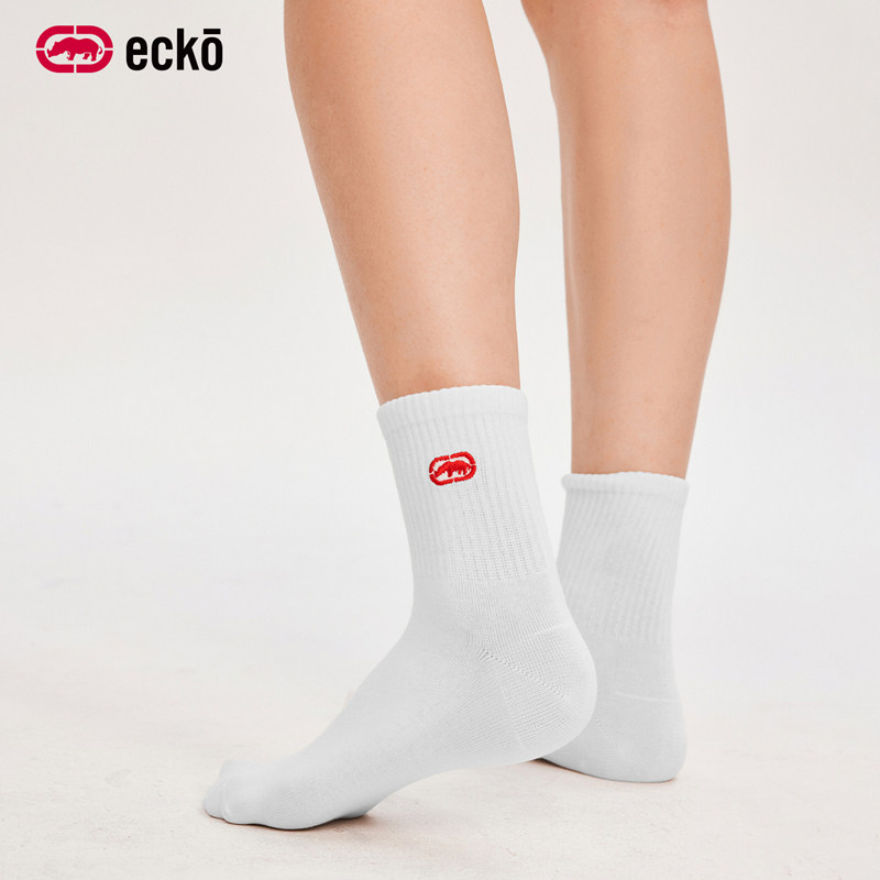 ecko红犀牛 刺绣吸汗防臭袜袜子女款中筒2025冬季新款ins潮运动袜