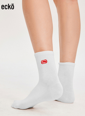 ecko红犀牛 刺绣吸汗防臭袜袜子女款中筒2025冬季新款ins潮运动袜