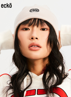 ecko红犀牛  刺绣大头围针织毛线帽2025冬季新款冷帽保暖护耳帽子